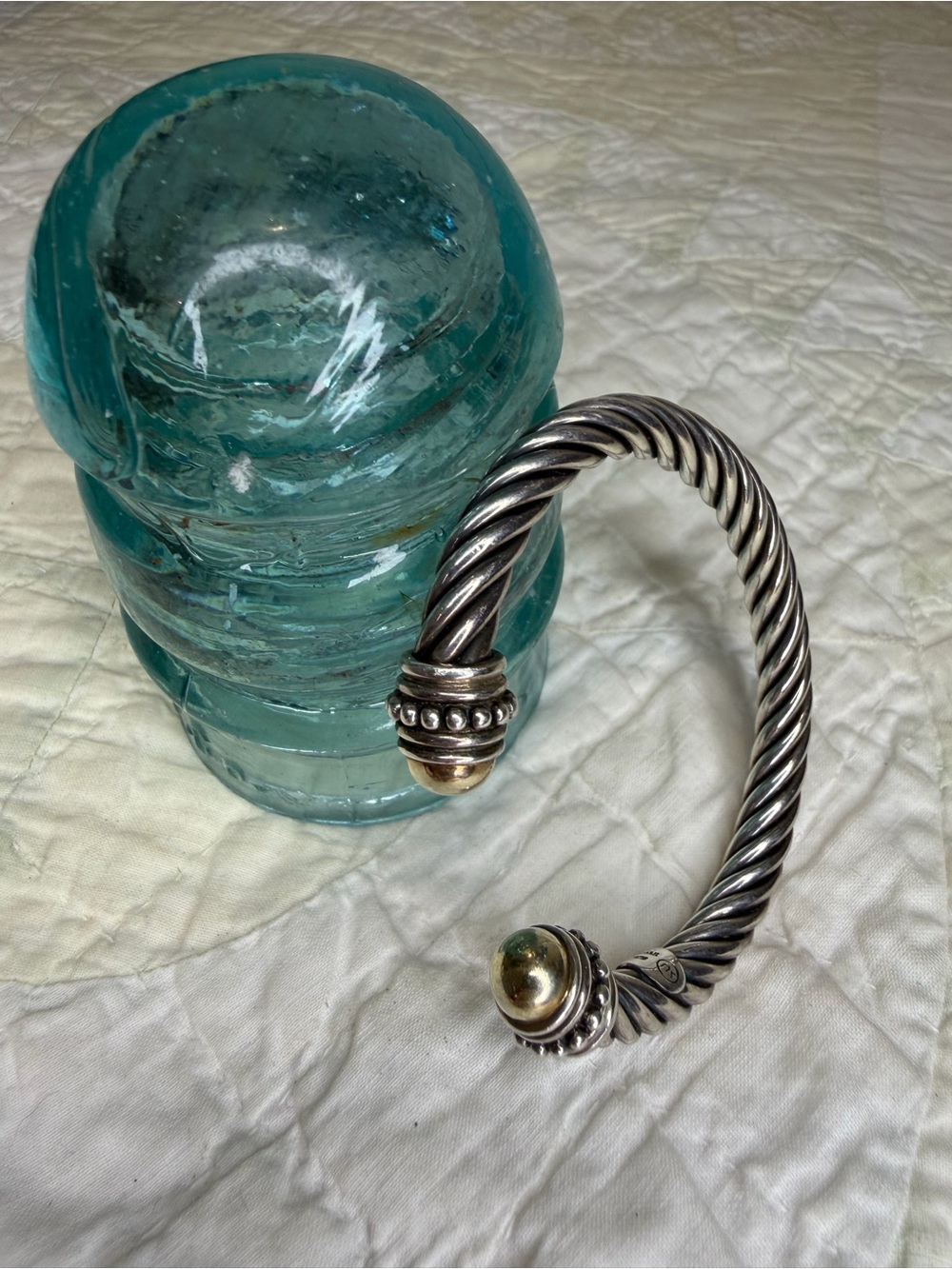 VTG Sunstone Imports 925 Sterling Silver Cable Rope Cuff Bracelet Thailand